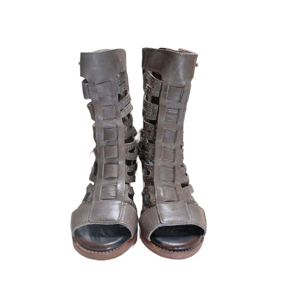 Freebird By Steven Gladiator Bootie Size 7 Lotus Taupe Leather Block Sandal - Picture 2 of 12